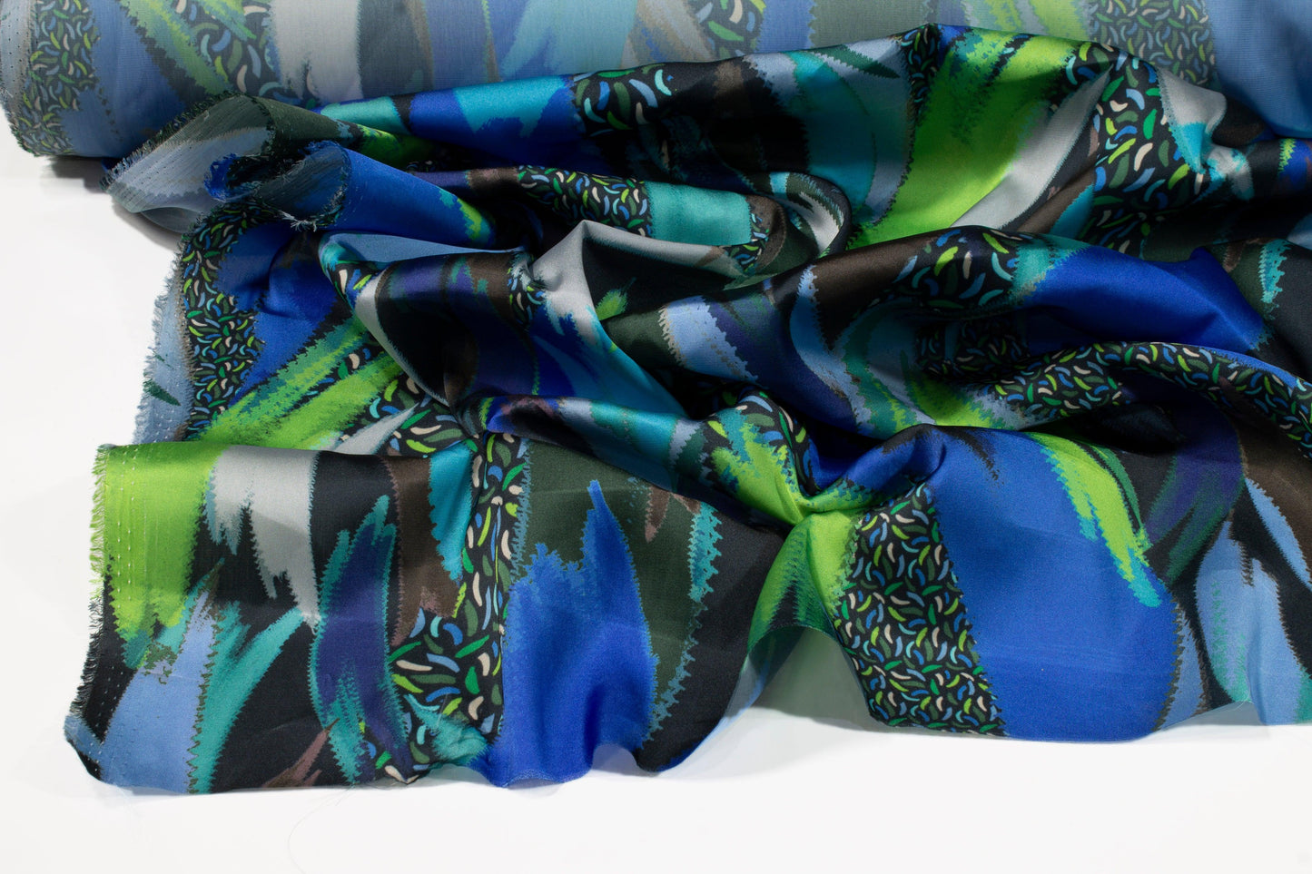 Abstract Italian Acetate Charmeuse - Blue and Green - Prime Fabrics