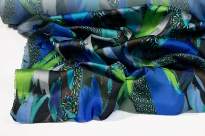 Abstract Italian Acetate Charmeuse - Blue and Green - Prime Fabrics