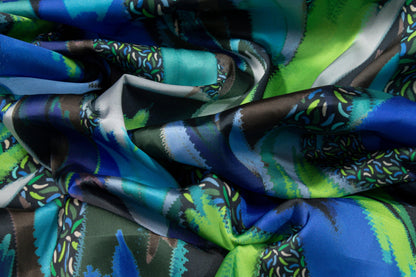 Abstract Italian Acetate Charmeuse - Blue and Green - Prime Fabrics