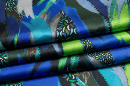 Abstract Italian Acetate Charmeuse - Blue and Green - Prime Fabrics