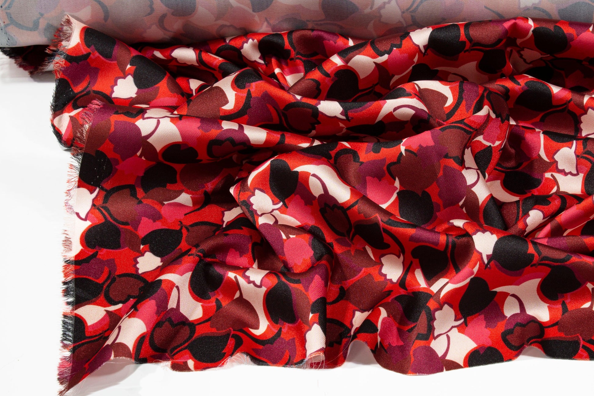 Italian Acetate Charmeuse - Red and Black Hearts - Prime Fabrics