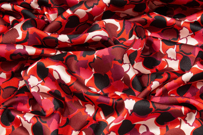 Italian Acetate Charmeuse - Red and Black Hearts - Prime Fabrics