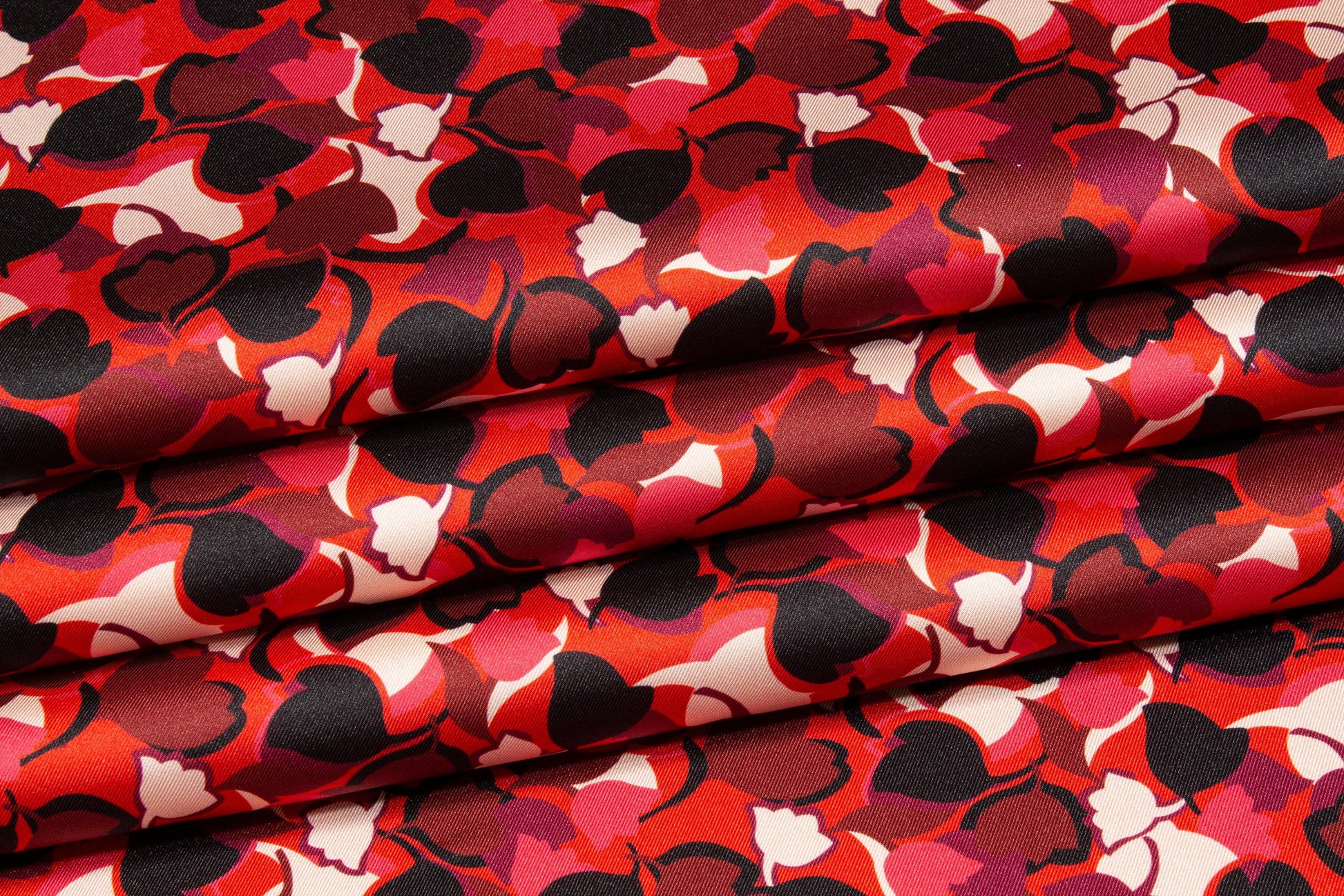 Italian Acetate Charmeuse - Red and Black Hearts - Prime Fabrics