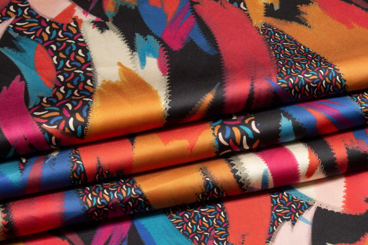 Abstract Italian Acetate Charmeuse - Blue and Orange - Prime Fabrics