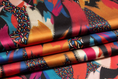 Abstract Italian Acetate Charmeuse - Blue and Orange - Prime Fabrics