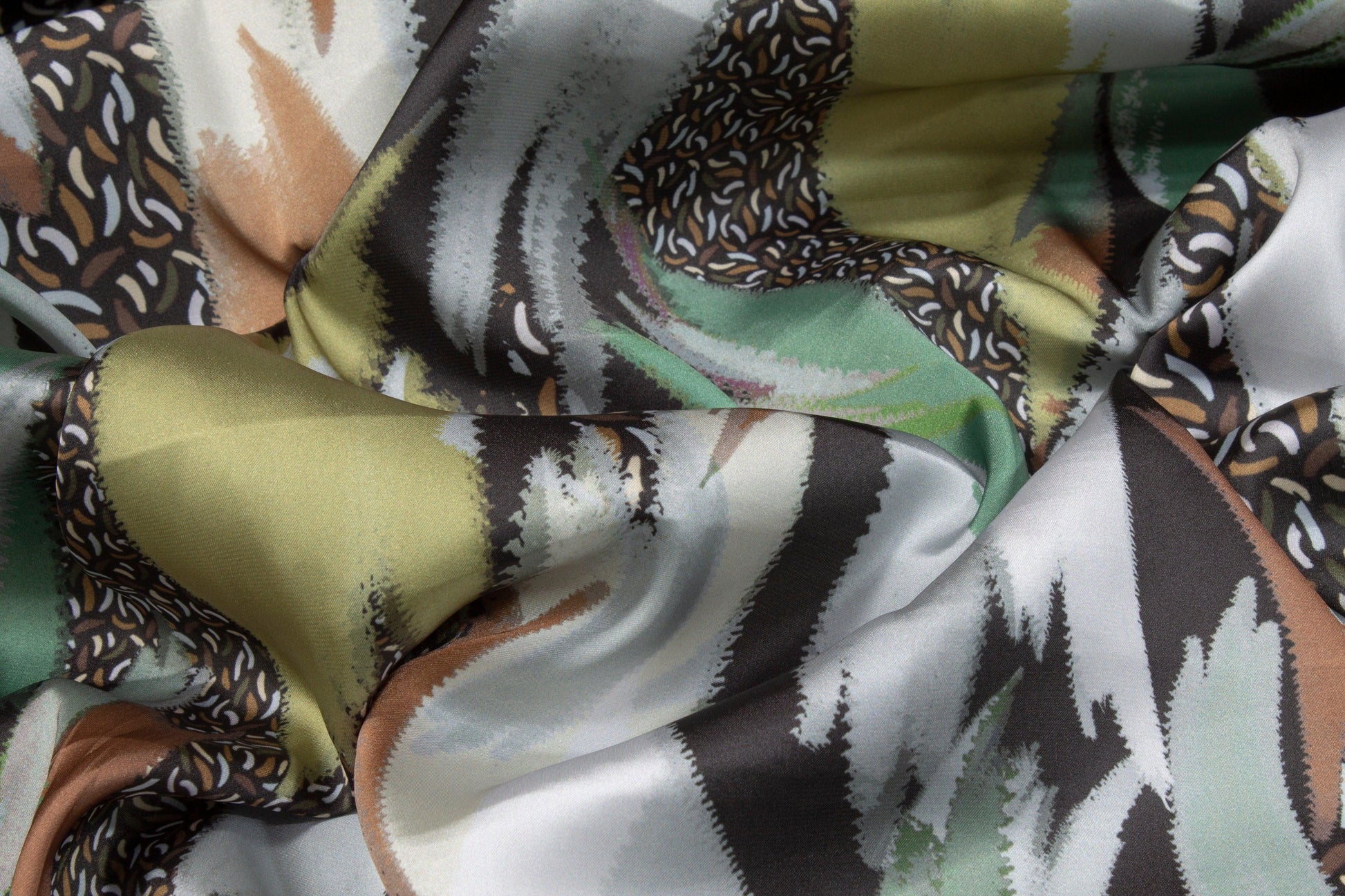 Abstract Italian Acetate Charmeuse - Gray and Green - Prime Fabrics