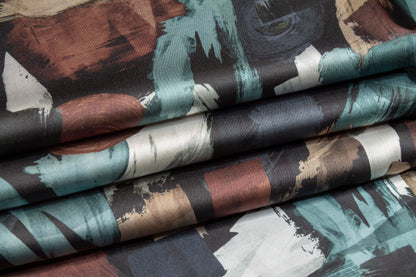 Paint Stroke Italian Charmeuse -Green and Brown - Prime Fabrics