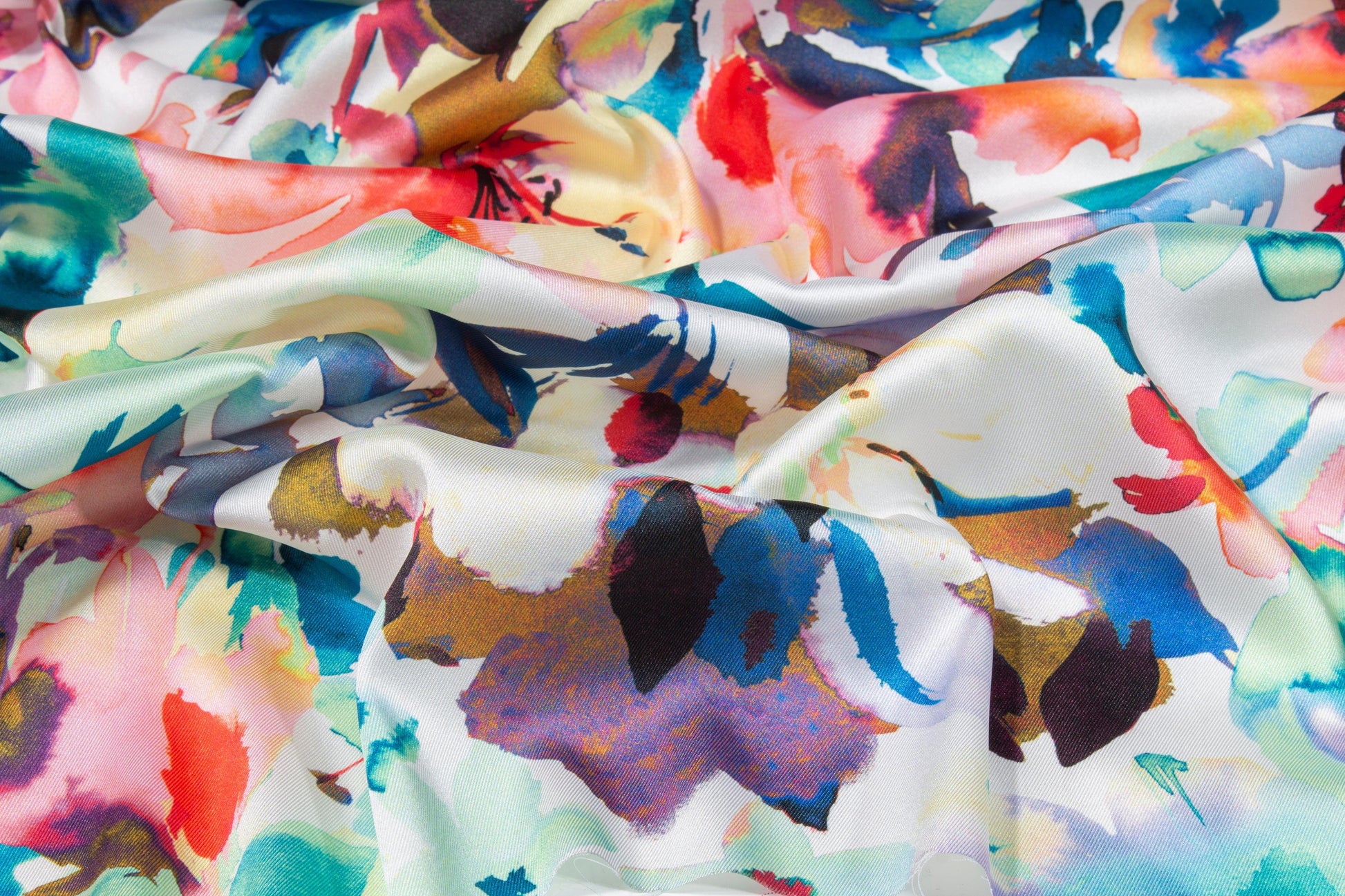 Watercolor Floral Italian Acetate Charmeuse - Prime Fabrics