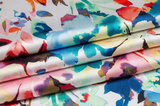 Watercolor Floral Italian Acetate Charmeuse - Prime Fabrics