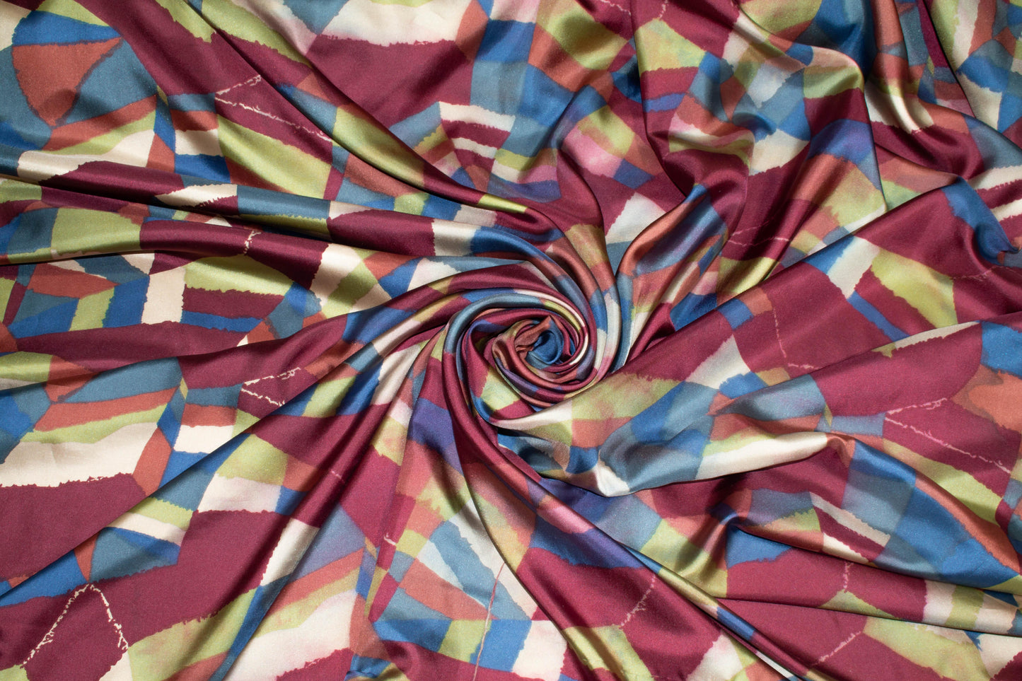 Multicolor Geometric Silk Charmeuse - Prime Fabrics