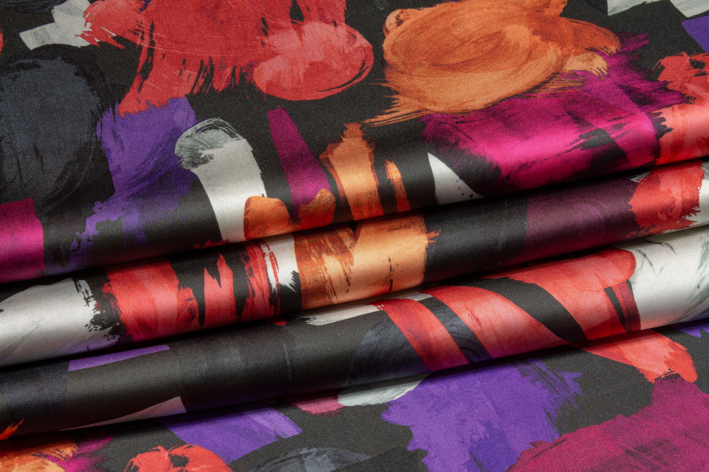 Paint Stroke Italian Charmeuse - Orange and Purple - Prime Fabrics