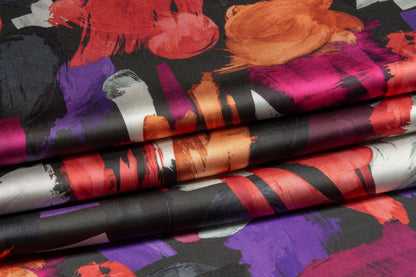 Paint Stroke Italian Charmeuse - Orange and Purple - Prime Fabrics