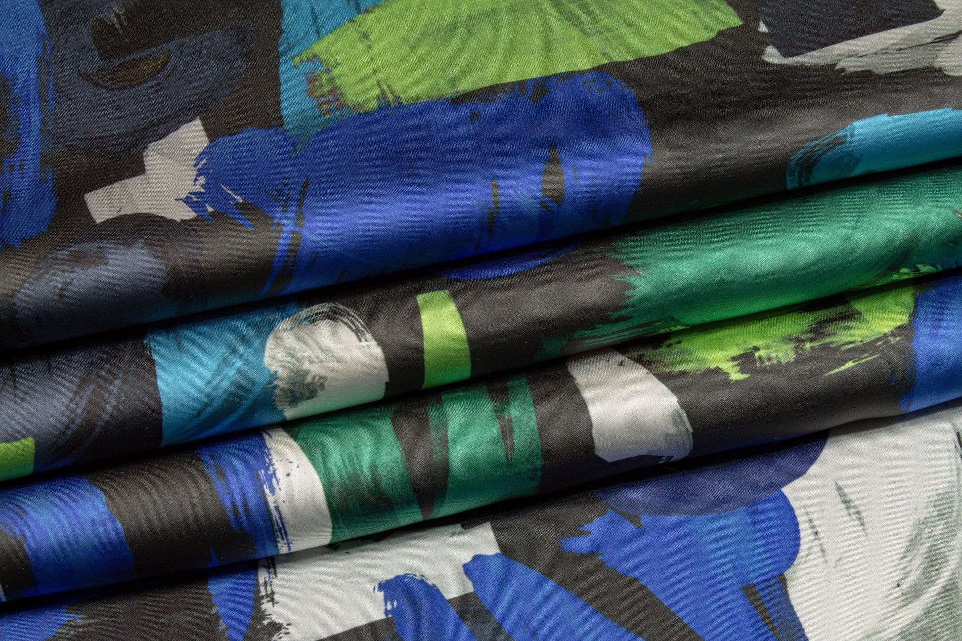 Paint Stroke Italian Charmeuse - Green and Blue - Prime Fabrics