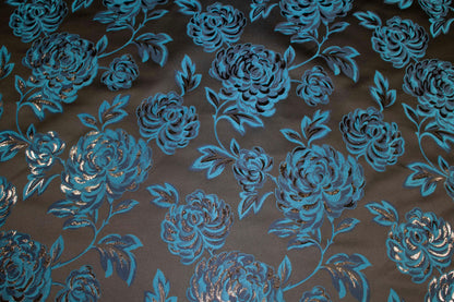 Black and Blue Floral Metallic Brocade - Prime Fabrics
