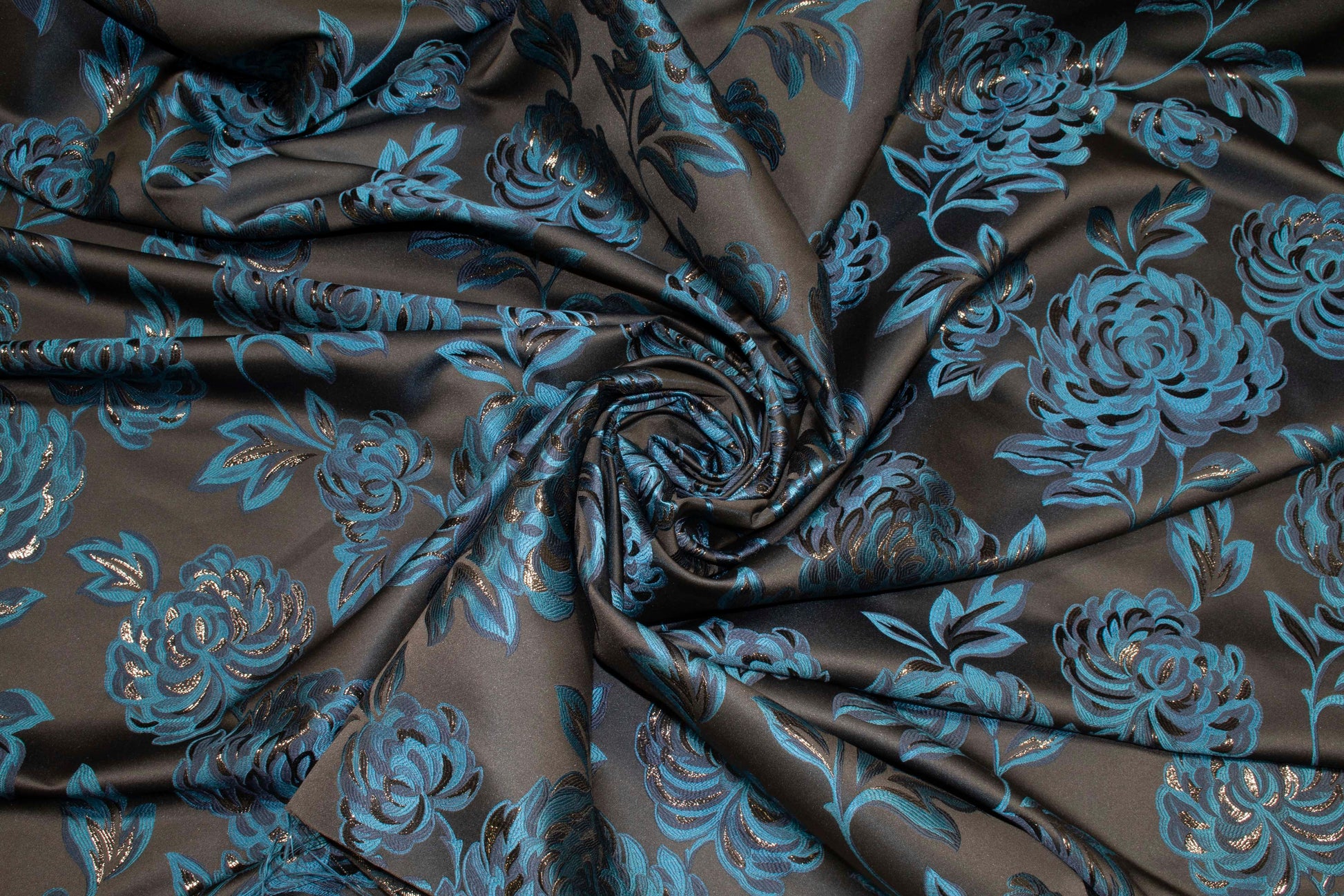 Black and Blue Floral Metallic Brocade - Prime Fabrics