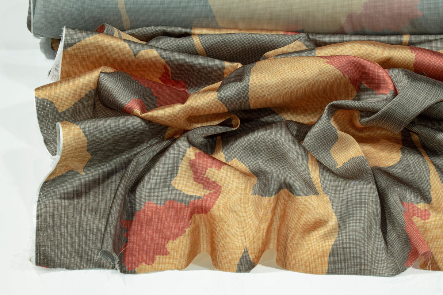 Floral Italian Charmeuse - Gray and Orange - Prime Fabrics