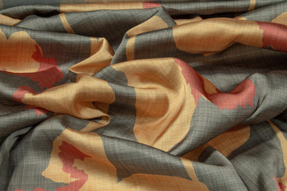 Floral Italian Charmeuse - Gray and Orange - Prime Fabrics