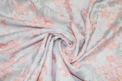 Floral Metallic Crushed Brocade - Silver and Pink - Prime Fabrics