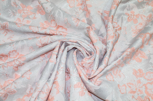 Floral Metallic Crushed Brocade - Silver and Pink - Prime Fabrics