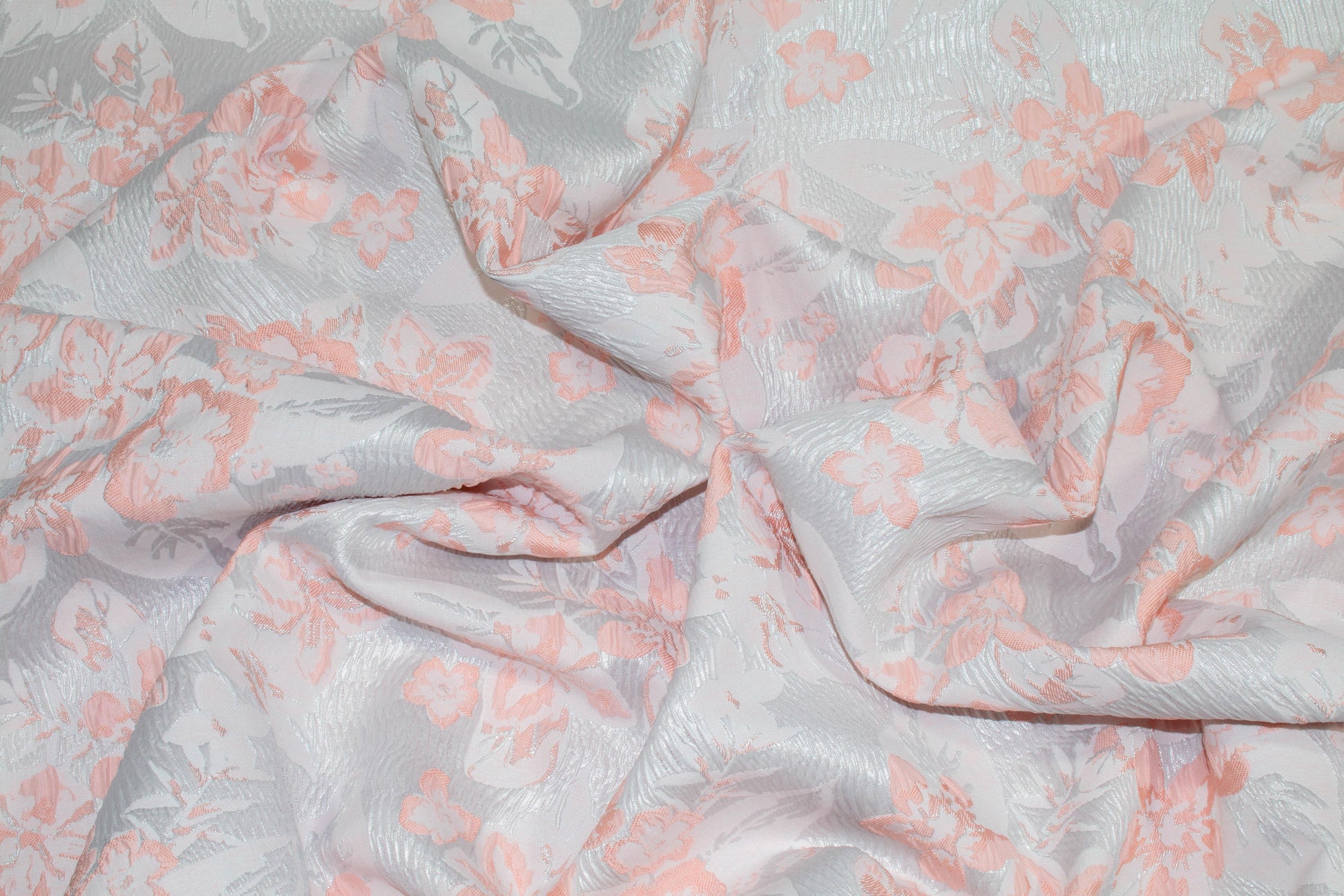 Floral Metallic Crushed Brocade - Silver and Pink - Prime Fabrics