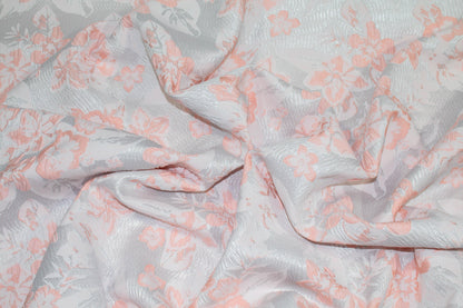 Floral Metallic Crushed Brocade - Silver and Pink - Prime Fabrics