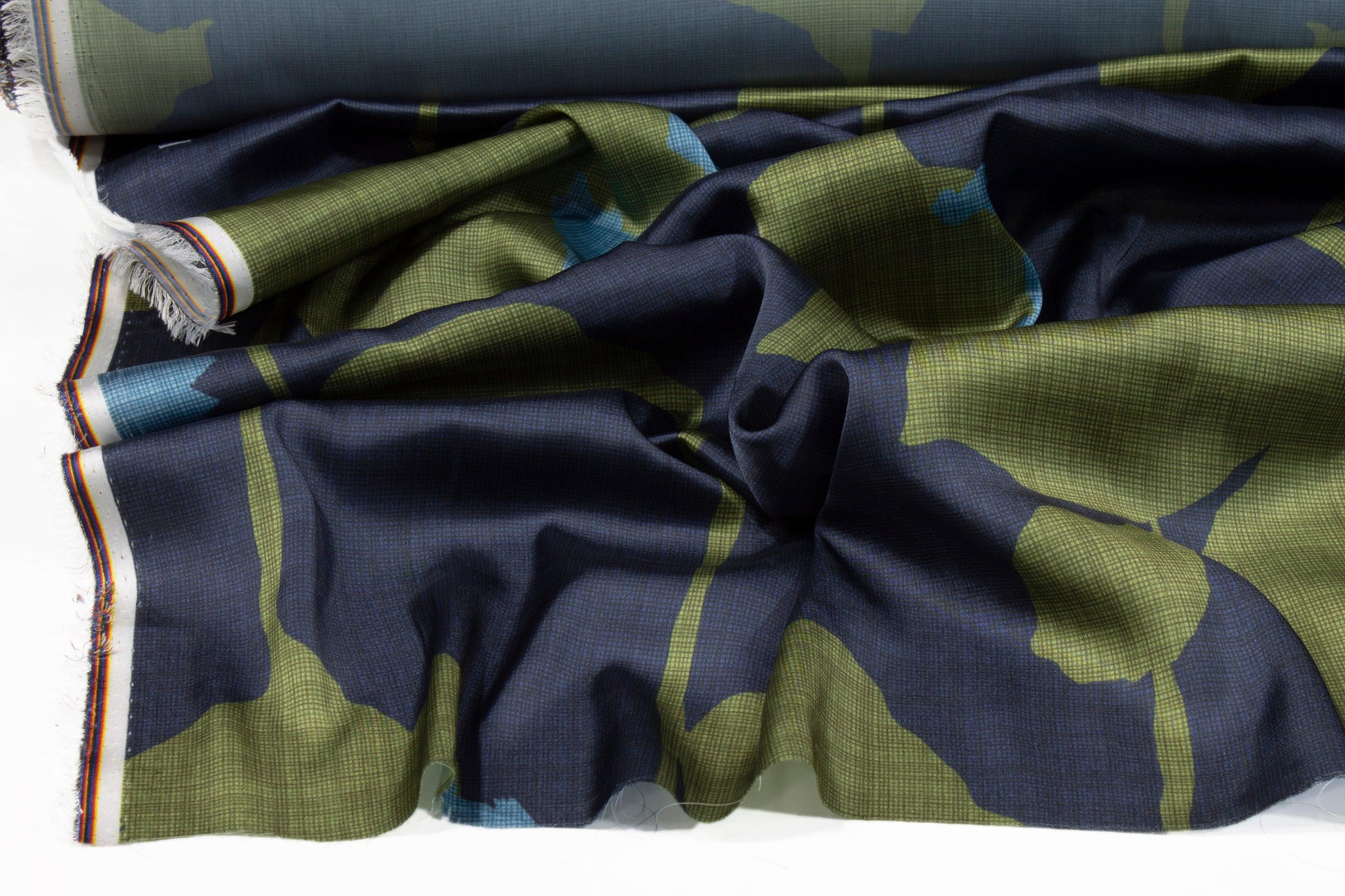 Floral Italian Charmeuse - Green and Blue - Prime Fabrics