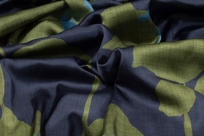 Floral Italian Charmeuse - Green and Blue - Prime Fabrics