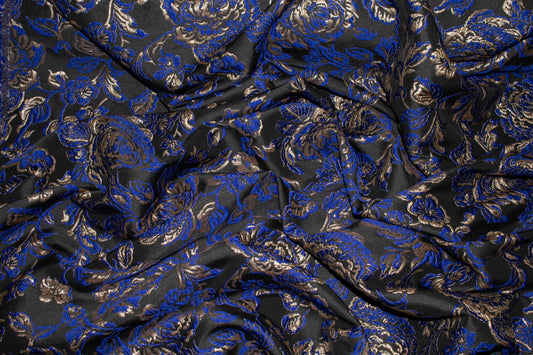 Royal Blue Metallic Floral Brocade - Prime Fabrics