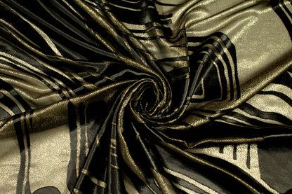 Black and Gold Abstract Metallic Silk - Prime Fabrics