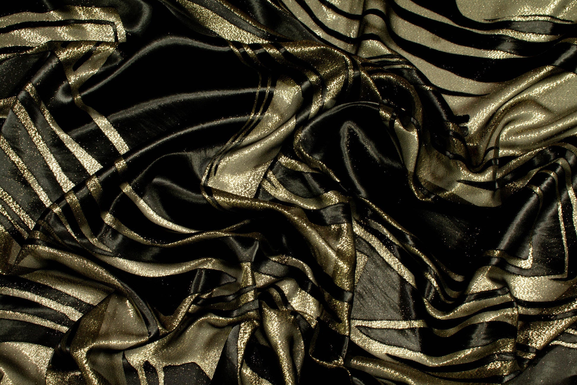 Black and Gold Abstract Metallic Silk - Prime Fabrics