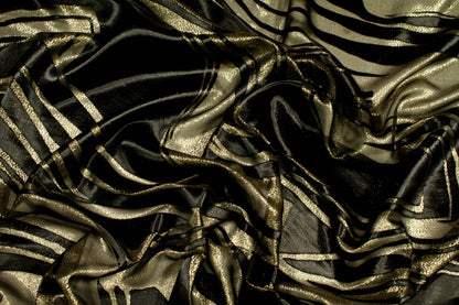 Black and Gold Abstract Metallic Silk - Prime Fabrics