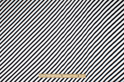 Diagonal Striped Silk Twill - Black and White - Prime Fabrics