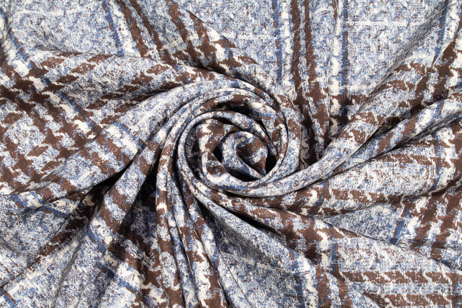 Blue and Brown Abstract Checked Silk Lining - Prime Fabrics