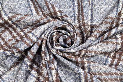 Blue and Brown Abstract Checked Silk Lining - Prime Fabrics