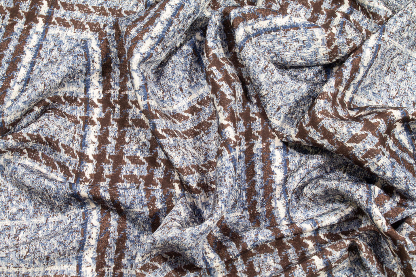 Blue and Brown Abstract Checked Silk Lining - Prime Fabrics