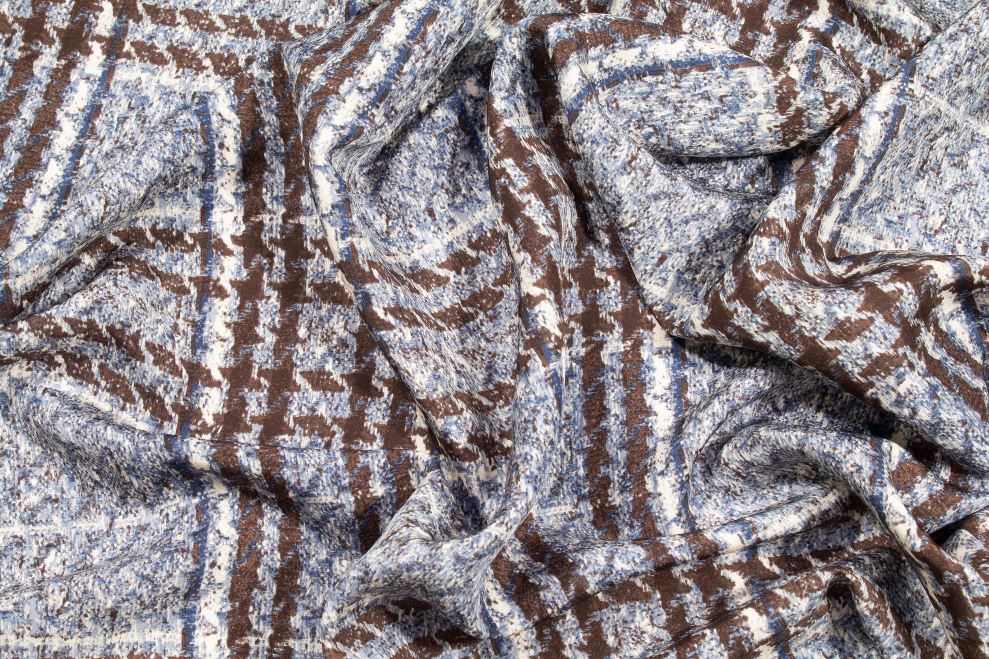 Blue and Brown Abstract Checked Silk Lining - Prime Fabrics