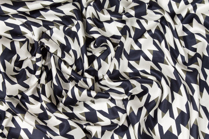 Houndstooth Silk Twill - Navy, Green, White - Prime Fabrics