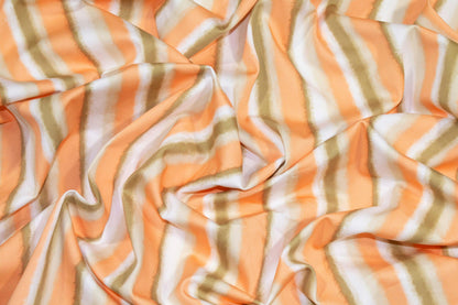 Striped Heavy Italian Stretch Cotton - Orange, Green, White - Prime Fabrics