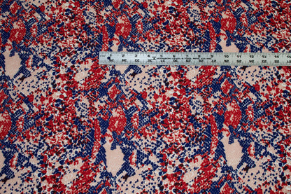 Navy, Red, and Peach Abstract Viscose - Prime Fabrics