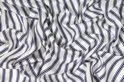 Striped Silk Twill - Navy and White - Prime Fabrics