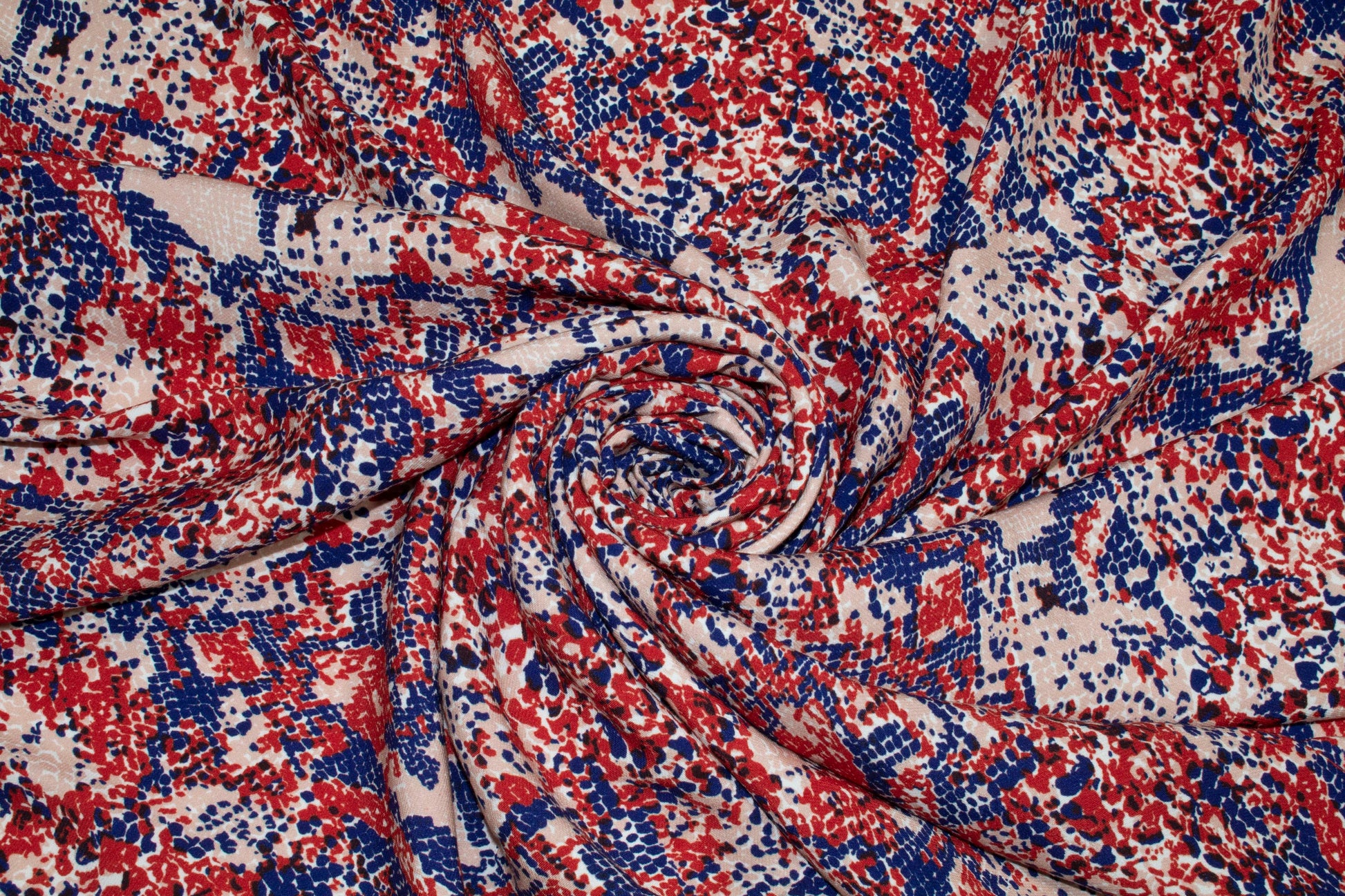 Navy, Red, and Peach Abstract Viscose - Prime Fabrics