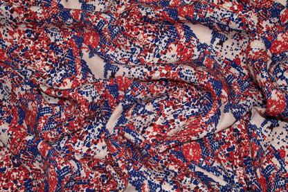 Navy, Red, and Peach Abstract Viscose - Prime Fabrics