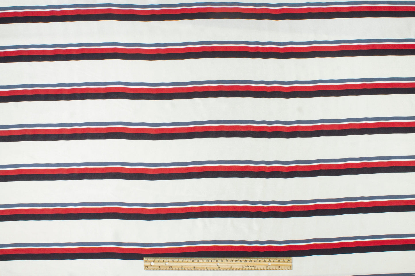 Heavy Striped Viscose Charmeuse - Red, Navy, Off White - Prime Fabrics
