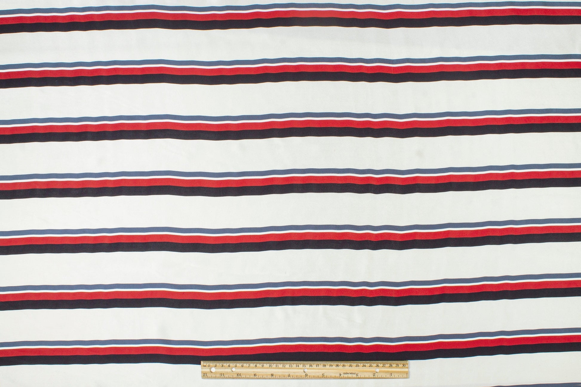Heavy Striped Viscose Charmeuse - Red, Navy, Off White - Prime Fabrics