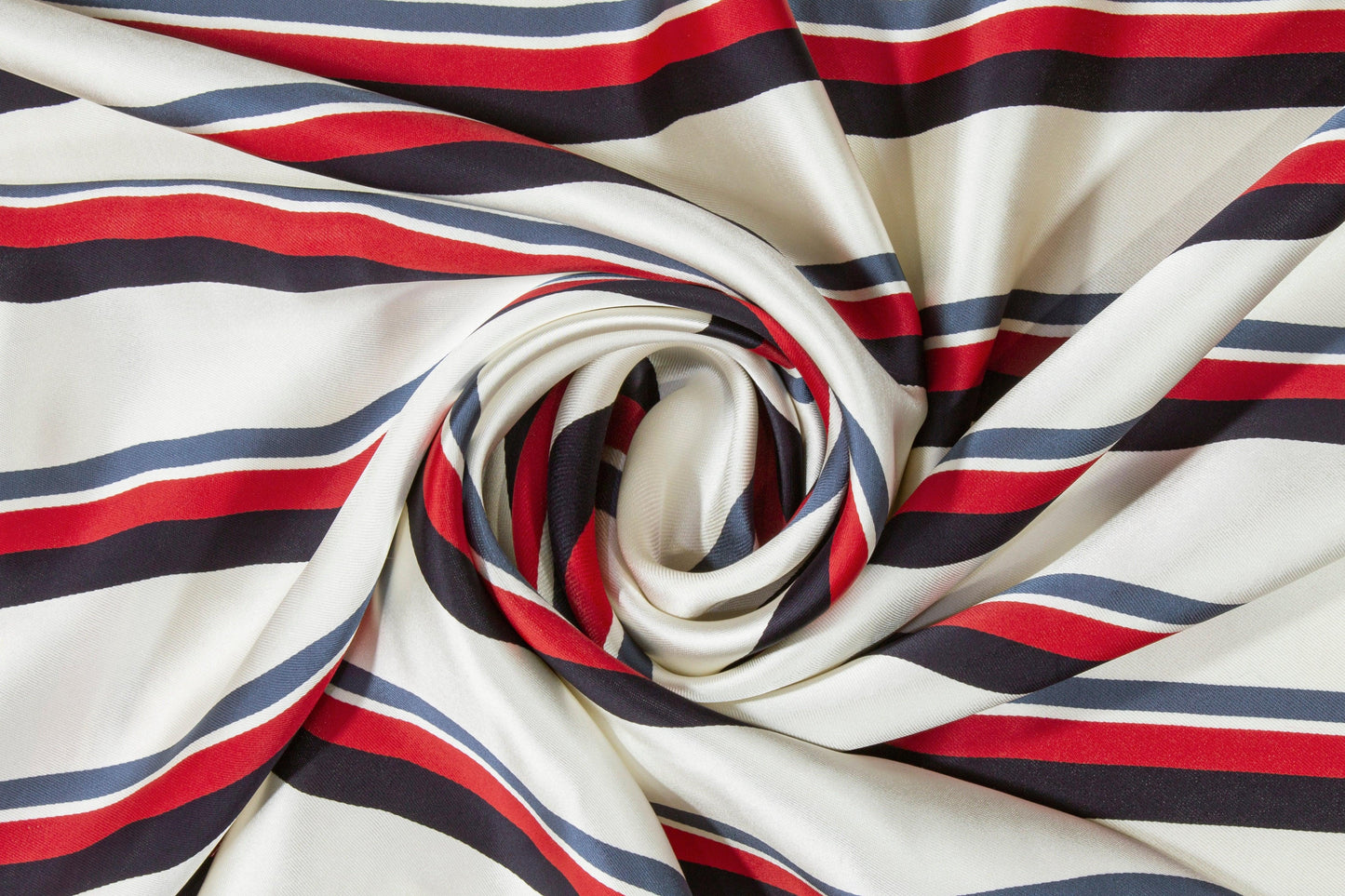 Heavy Striped Viscose Charmeuse - Red, Navy, Off White - Prime Fabrics