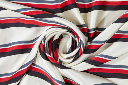 Heavy Striped Viscose Charmeuse - Red, Navy, Off White - Prime Fabrics