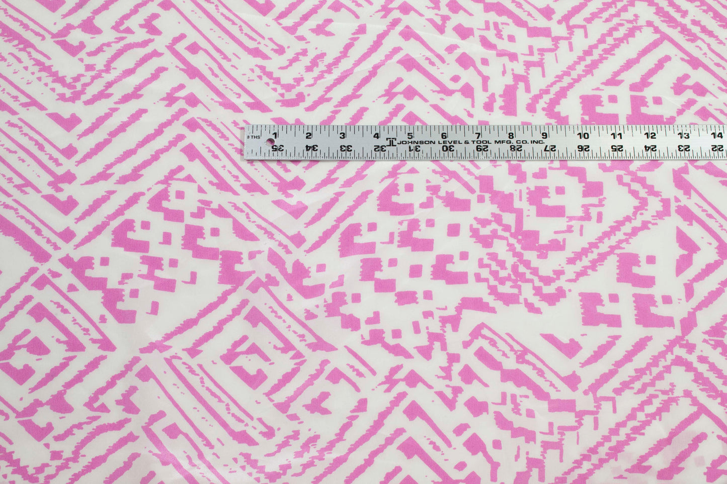 Pink and White Abstract Silk Crepe De Chine - Prime Fabrics