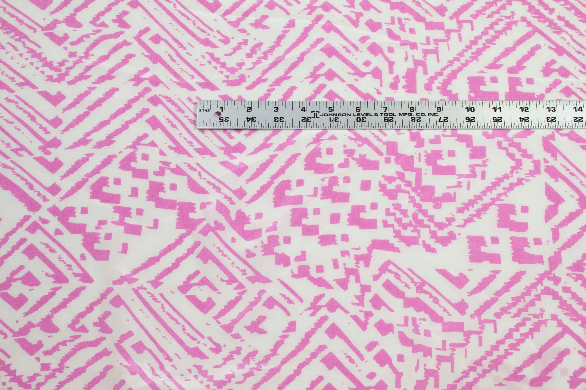 Pink and White Abstract Silk Crepe De Chine - Prime Fabrics