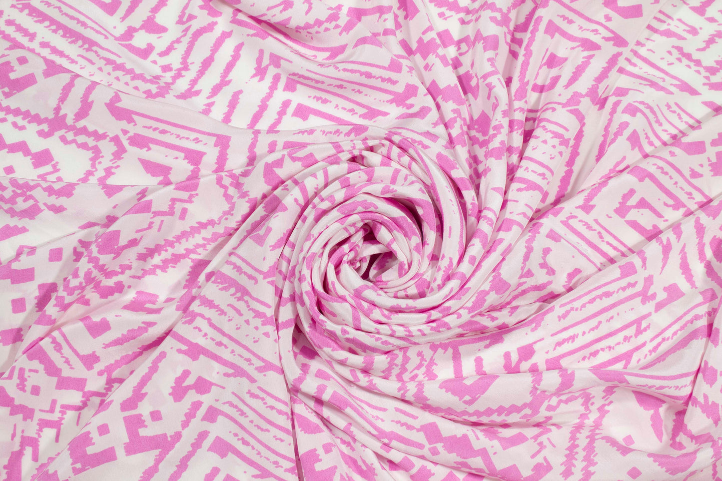 Pink and White Abstract Silk Crepe De Chine - Prime Fabrics