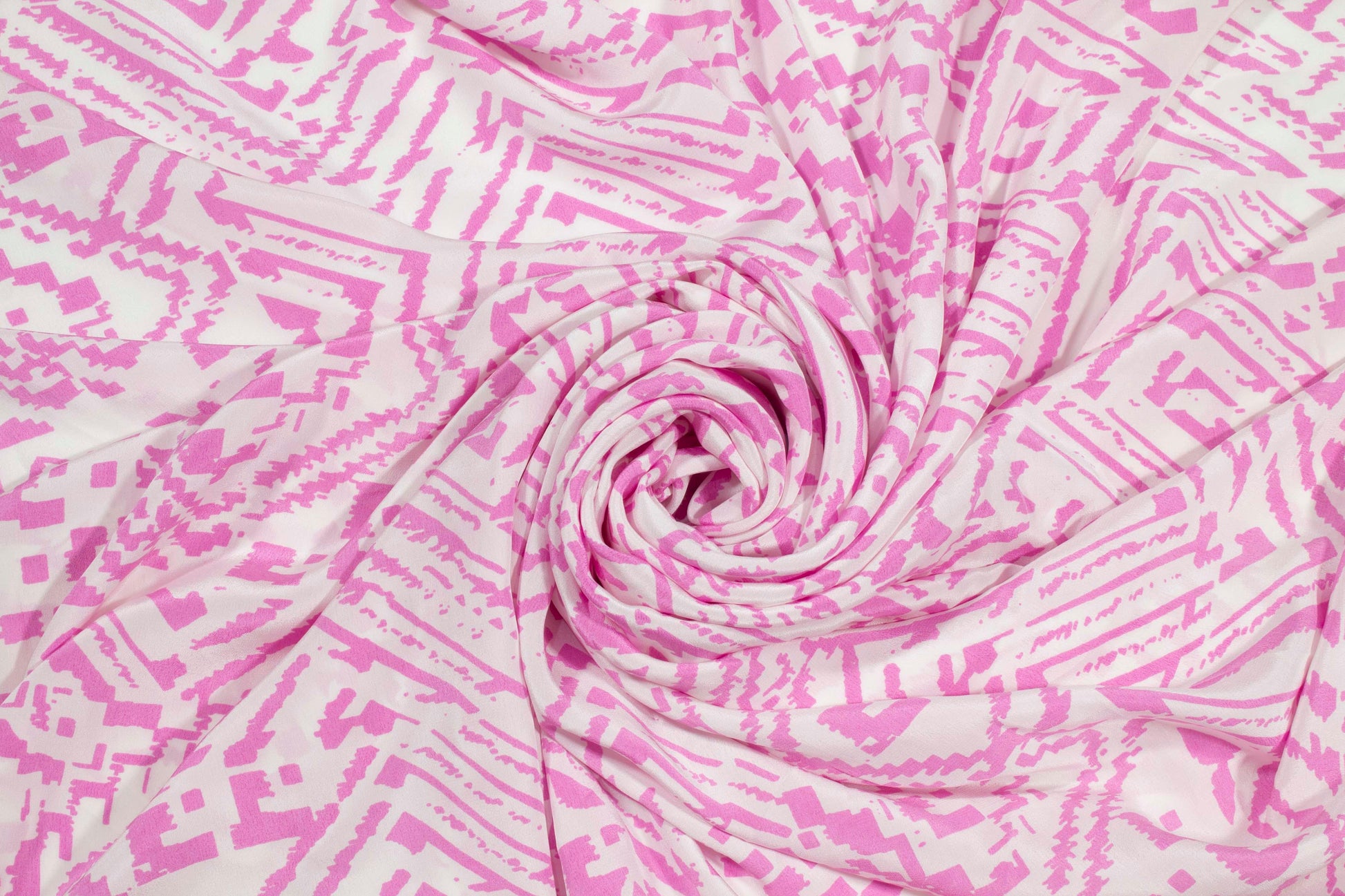Pink and White Abstract Silk Crepe De Chine - Prime Fabrics